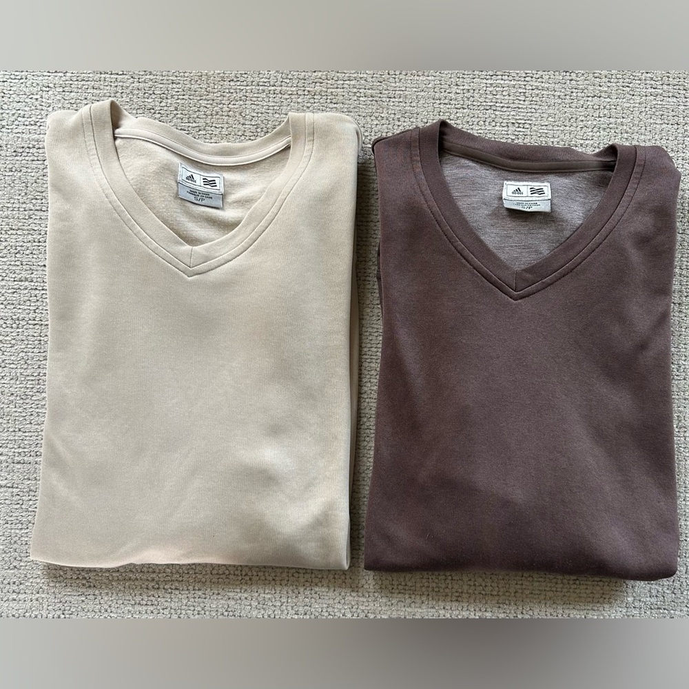 Men's Adidas V-Neck Golf Sweater Set - Cream and Brown Size Small-Good Condition